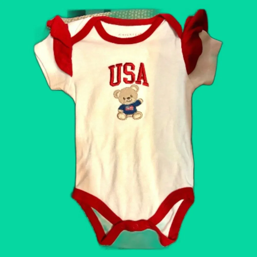 Chickpea Baby Bodysuit Featuring Bold Red Embroidered 